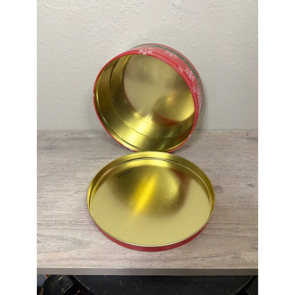 Tin Box Co Holiday Wishes Christmas Tree Cookie Tin Red Round Metal Storage 7
